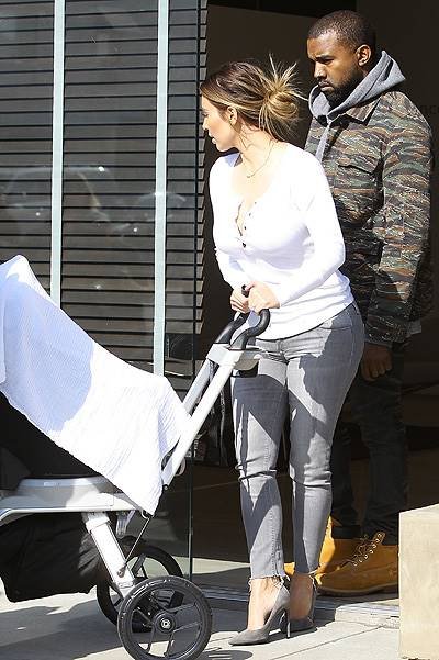 Kim Kardashian and Kanye West with daughter North as they shop at Bulthaup kitchen appliances for their home remodel***NO DAILY MAIL SALES***