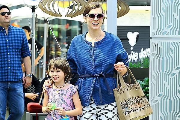EXCLUSIVE: Milla Jovovich all smiles while out shopping with her daughter Ever in Los Angeles, CA