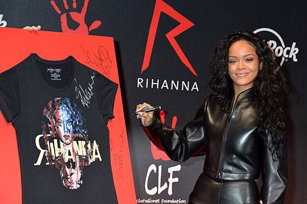 Singer Rihanna Launches 'The Clara Lionel Foundation' Tee Shirts At Hard Rock Cafe In Paris