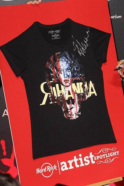 Singer Rihanna Launches 'The Clara Lionel Foundation' Tee Shirts At Hard Rock Cafe In Paris
