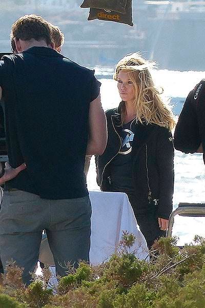 Top model Kate Moss finishes a photoshoot in Ibiza