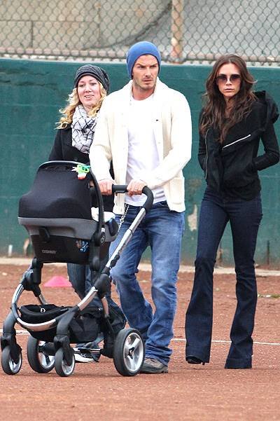 David and Victoria Beckham hanging with baby Harper