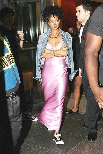 Rihanna wearing a nightgown on the streets on NYC