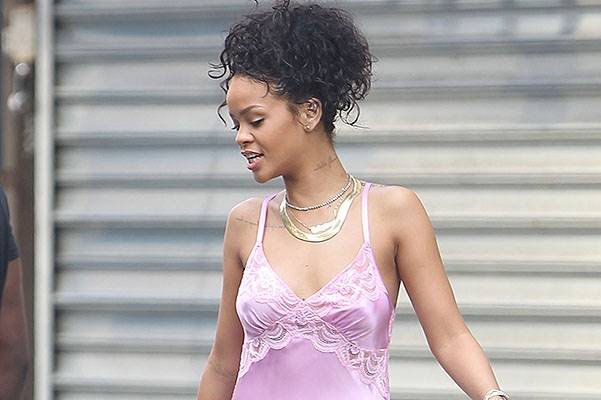 Rihanna wearing a nightgown on the streets on NYC