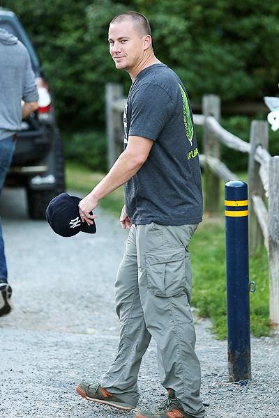 *EXCLUSIVE* Channing Tatum takes his dog and his newly shaved head for a hike **NO Canada**