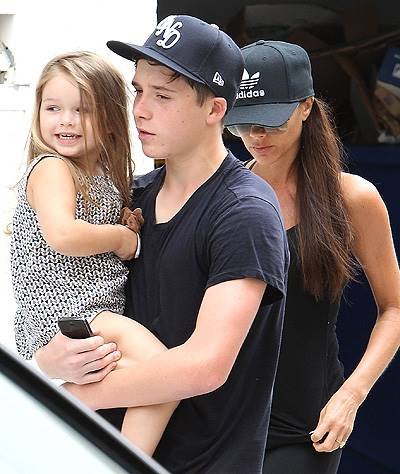***NO DAILY MAIL SALES*** David Beckham and his family seen leaving SoulCycle in Brentwood