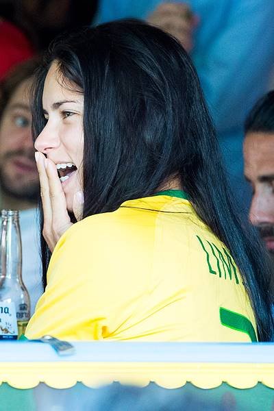 Models Alessandra Ambrosia and Adriana Lima watch the Brazil vs Germany World Cup match