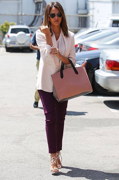 Jessica Alba, dressed in aviator sunglasses and a light pink blazer, attends a meeting in Beverly Hills Featuring: Jessica Alba Where: Beverly Hills, California, United States When: 09 Jul 2014 Credit: WENN.com