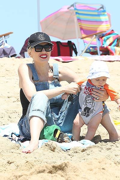 Gwen Stefani and her kids at the beach in Newport Beach, CA