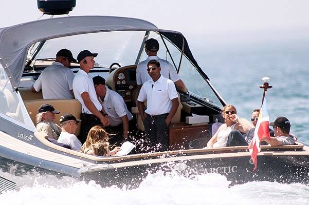 EXCLUSIVE: **PREMIUM RATES APPLY** Miranda Kerr and James Packer vacation on his super yacht in Spain on August 13