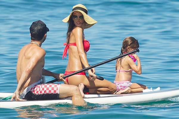 Allesandra Ambrosio on Maui in a red bikini with family