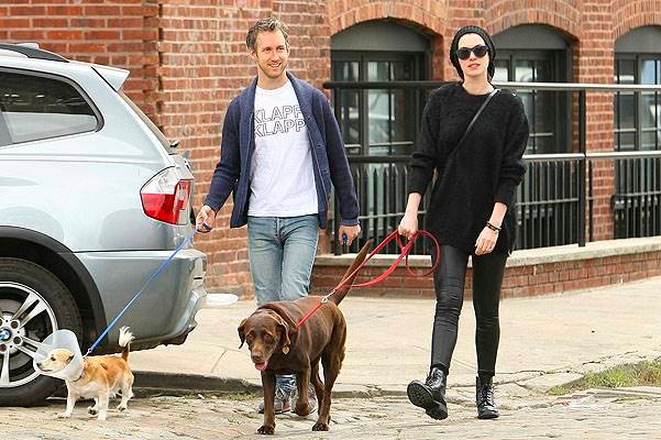 Anne Hathaway and Adam Schulman seen walking their dogs