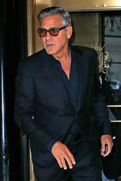 EXCLUSIVE: George Clooney leaves the Carlyle Hotel in New York City