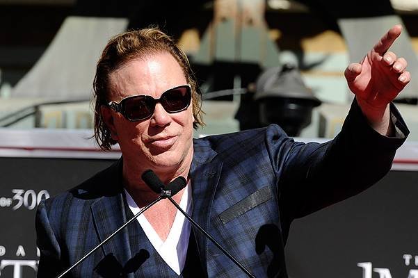 Mickey Rourke Immortalized With Hand And Footprint Ceremony At Grauman's Chinese Theatre