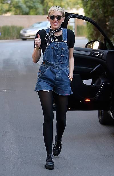 INF - Miley Cyrus wears stockings and overalls